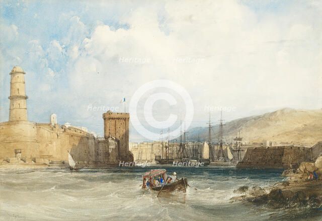 The Entrance to the Harbor of Marseilles, c. 1838. Creator: William Callow.