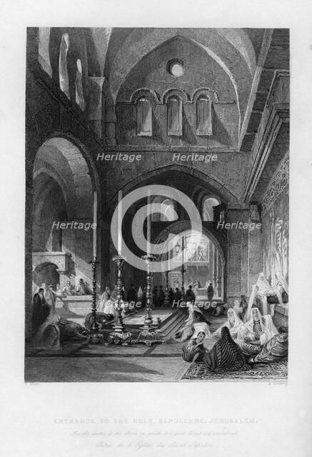 The entrance to the Holy Sepulchre, Jerusalem, Israel, 1841.Artist: J Redaway