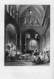 The entrance to the Holy Sepulchre, Jerusalem, Israel, 1841.Artist: J Redaway