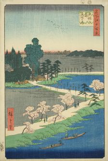 The Entwined Camphor Trees at Azuma Shrine (Azuma no mori Renri no azusa), from the series..., 1856. Creator: Ando Hiroshige