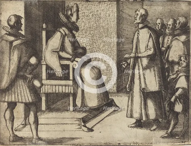 The Envoy of Tuscany thanking the Queen [verso], 1612. Creator: Jacques Callot.