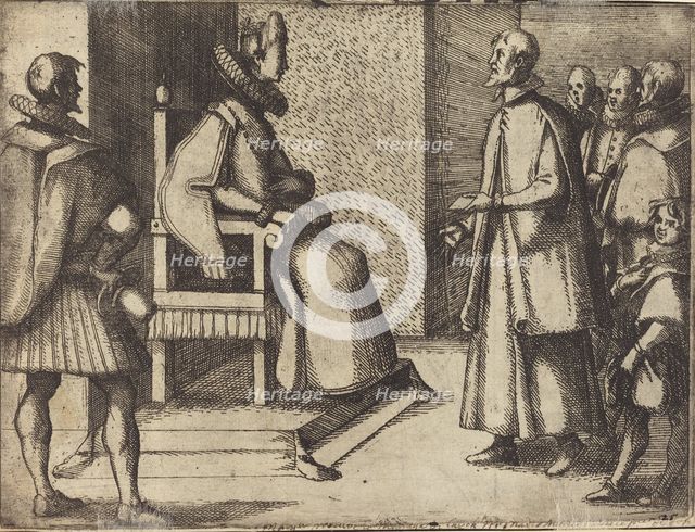 The Envoy of Tuscany thanking the Queen [verso], 1612. Creator: Jacques Callot.