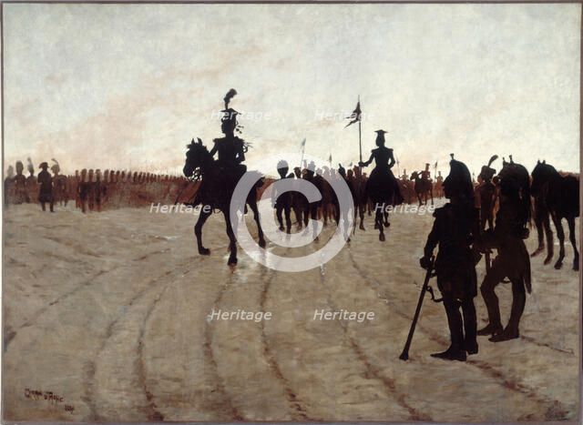 The Epic, scene of the shadow theatre the "Chat Noir ", 1889. Creator: Caran d' Ache.