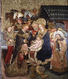 The Epiphany painting on table from the church of the Blood of Alcover, painted by Jaume Ferrer…