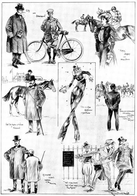The Epsom Spring Meeting: sketches on the City and Suburban Day, 1898. Creator: Unknown.
