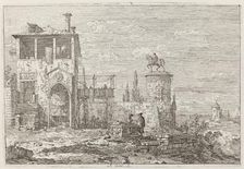 The Equestrian Monument [upper right], c. 1735/1746. Creator: Canaletto