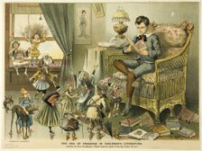 The Era of Progress in Children's Literature, from Puck, c. 1886. Creator: Frederick Burr Opper