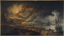 The eruption of Vesuvius seen from Portici , ca 1767. Creator: Volaire, Pierre Jacques (1729-1802)