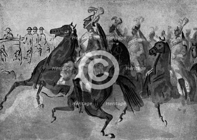 'The Escort of Cuirassiers', 19th century, (1930).Artist: Constantin Guys
