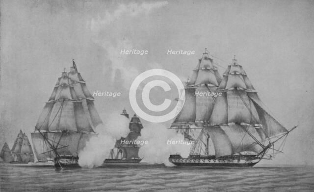 'The Escape of the 'Belvedera', c1813. Artist: F Edwards.