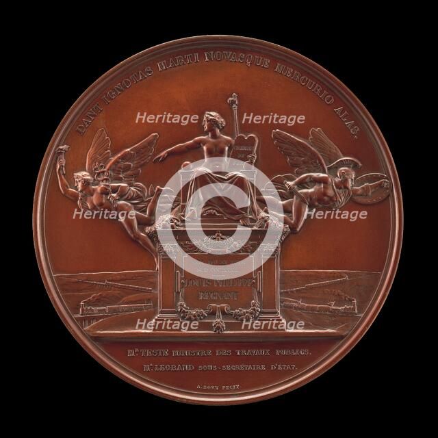 The Establishment of the French Railway System: The Law of 11 June 1842 [reverse], 1842. Creator: Antoine Bovy.