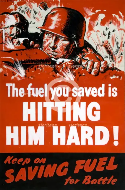 'The fuel you saved is hitting him hard!... between 1939 and 1946. Creators: Central Office of Information, Clive Uptton.