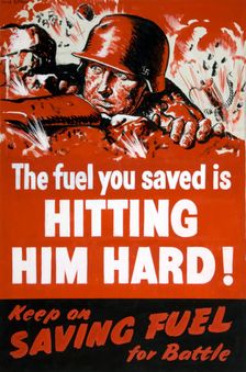 The fuel you saved is hitting him hard!... between 1939 and 1946. Creators: Central Office of Information, Clive Uptton