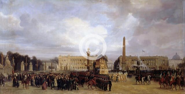 The Funeral Cortege of Napoleon I Passing Through the Place de la Concorde 15 December 1840. Artist: Guiaud, Jacques (1810-1876)
