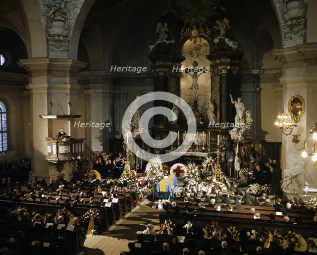 The funeral of Count Folke Bernadotte, Gustav Vasa Church, Stockholm, Sweden, 1948. Creator: Göran Algård.