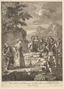 The Funeral of Chrystom & Marcella vindicating herself (Six Illustrations for Don..., 1756 or after. Creator: William Hogarth