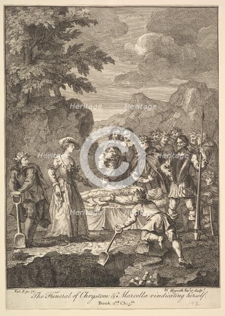 The Funeral of Chrystom & Marcella vindicating herself (Six Illustrations for Don..., 1756 or after. Creator: William Hogarth.