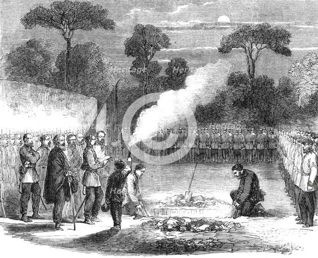 The funeral of Ensign Tucker of the British Legion, at the advanced posts before Capua..., 1860. Creator: Unknown.