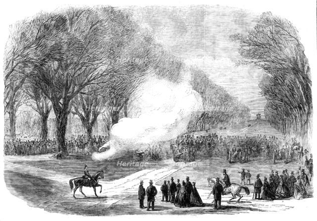 The Funeral of His Late Royal Highness the Prince Consort: firing minute guns in the Long..., 1861. Creator: Unknown.