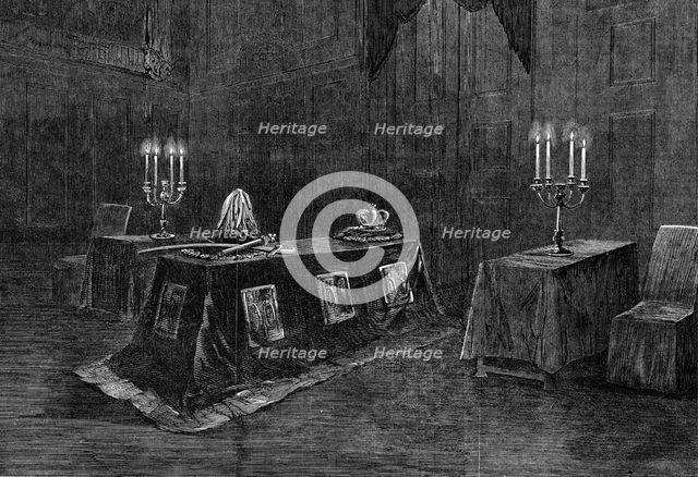 The Funeral of His Late Royal Highness the Prince Consort: the coffin in the audience..., 1862. Creator: Unknown.
