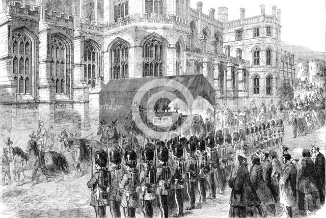 The Funeral of His Late Royal Highness the Prince Consort: the hearse at St. George's Chapel, 1862. Creator: Unknown.