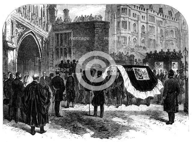 The Funeral of Lord Palmerston: arrival of the hearse at the West Door of Westminster Abbey, 1865. Creator: Unknown.
