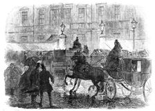 The Funeral of Lord Palmerston: arrival of the hearse at Cambridge House, Piccadilly, 1865. Creator: Unknown