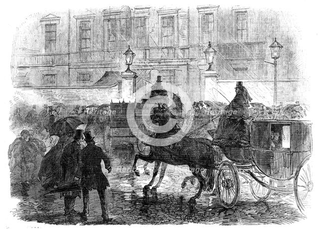 The Funeral of Lord Palmerston: arrival of the hearse at Cambridge House, Piccadilly, 1865. Creator: Unknown.