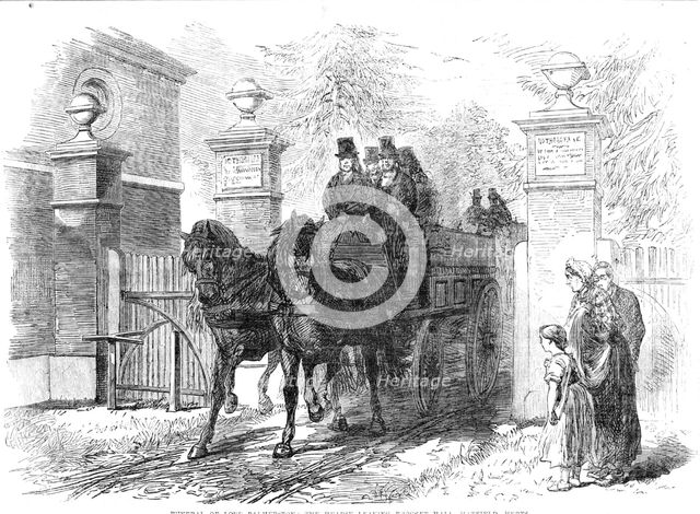 The Funeral of Lord Palmerston: the hearse leaving Brocket Hall, Hatfield, Herts., 1865. Creator: Unknown.