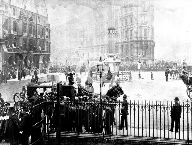 The Funeral of Mr. Gladstone: arrival of the Lord Mayor and Sheriffs at Westminster Abbey, 1898. Creator: SB Bolas & Co.