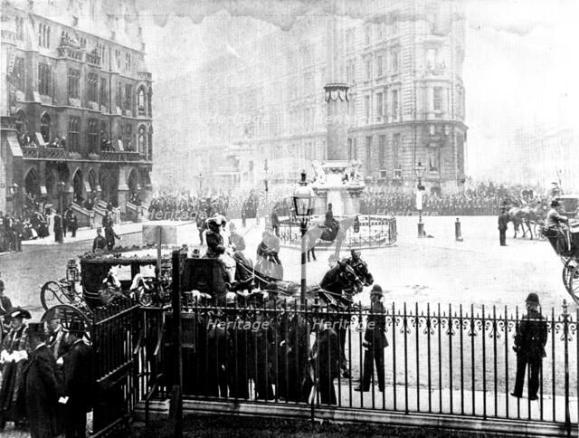 The Funeral of Mr. Gladstone: arrival of the Lord Mayor and Sheriffs at Westminster Abbey, 1898. Creator: SB Bolas & Co.