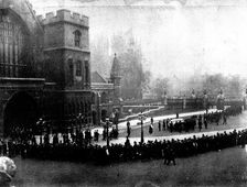 The Funeral of Mr. Gladstone: the funeral cortege leaving Westminster Hall, 1898. Creator: Russell & Sons