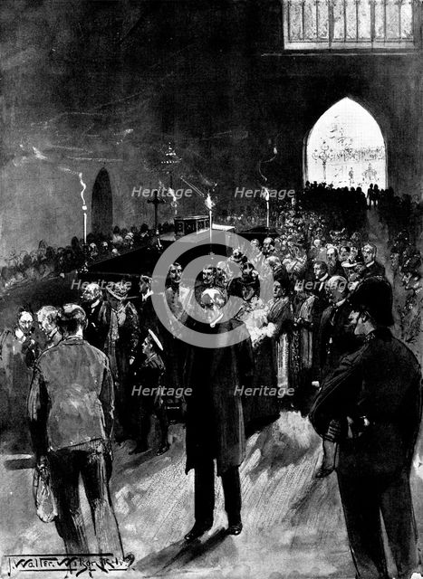 The Funeral of Mr. Gladstone: the public viewing the lying-in-state in Westminster Hall, 1898. Creator: Unknown.