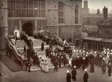 The Funeral of Queen Victoria: Carrying The Coffin Into St. George's Chapel, Windsor c1900. Creator: Russell & Sons