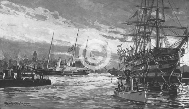 'The Funeral of Queen Victoria...Royal Yacht 'Alberta' entering Portsmouth Harbour...1901'.  Creator: Charles John De Lacy.