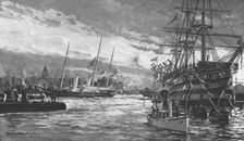 The Funeral of Queen Victoria...Royal Yacht Alberta entering Portsmouth Harbour...1901 Creator: Charles John De Lacy