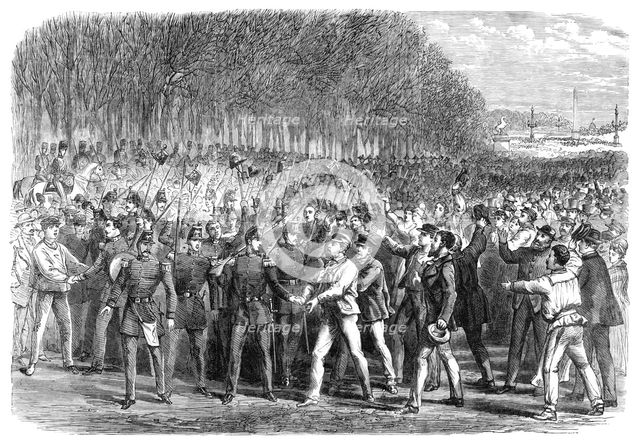 The Funeral of Victor Noir: the people cheering the National Guard in the Champs Élysées, 1870. Creator: Unknown.