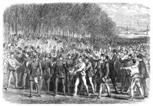 The Funeral of Victor Noir: the people cheering the National Guard in the Champs Élysées, 1870. Creator: Unknown