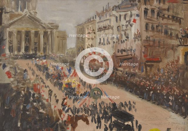 The funeral of Victor Hugo, procession on rue Soufflot, 06–1885. Creator: Edmond Lachenal.