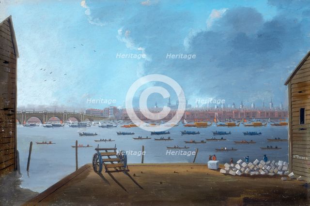 'The Funeral Procession of Lord Nelson on the Thames', c1806. Creator: Daniel Turner.