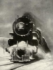 The fury of the blizzard makes no impression on this mammoth locomotiv 1935. Creator: Unknown