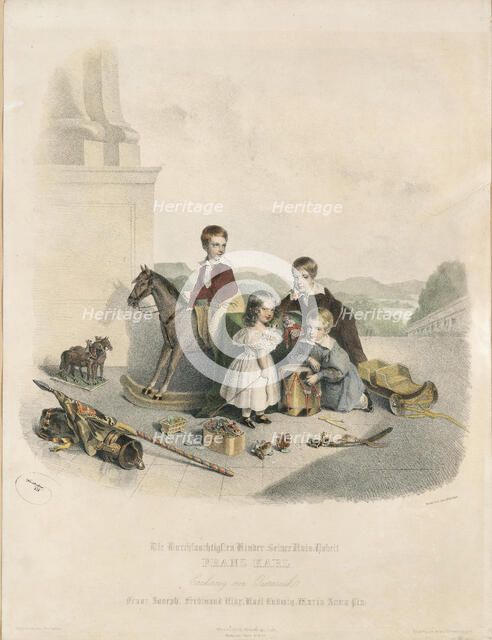 The future Emperor Franz Joseph I with his brothers Ferdinand Max, Karl Ludwig and his..., 1838. Creator: Kriehuber; Josef (1800-1876).