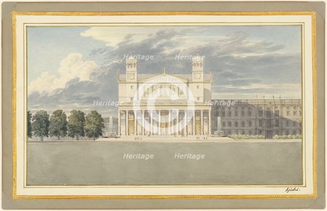 The Façade and Surroundings of a Cathedral for Berlin, 1827. Creator: Karl Friedrich Schinkel.