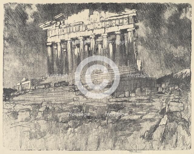 The Facade of the Parthenon, Sunset, 1913. Creator: Joseph Pennell.