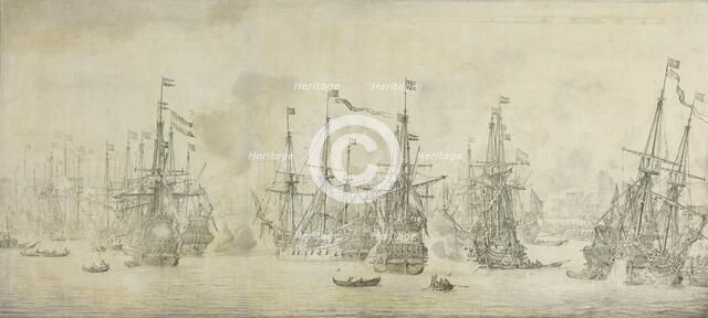 "The Failed Attack of the English on the Return Fleet in the Port of Bergen, Norway, 12 August 1665: Creator: Willem van de Velde I.