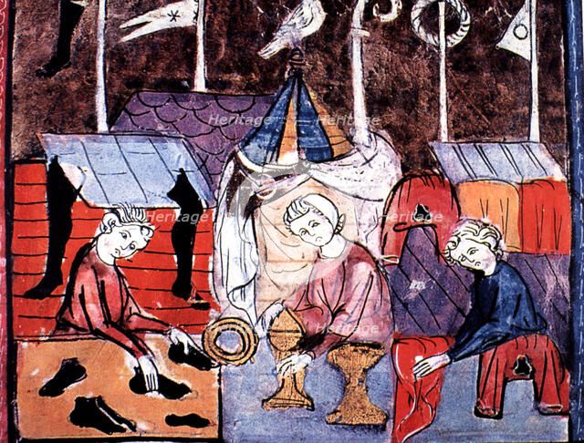 The fair of Saint-Denis in Paris, Miniature in 'Grandes Chroniques de France', illuminated manusc…