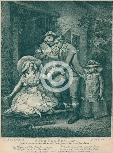'The Fair Penitent: Laetitia in Penitence Finds Relief and Protection from Her Parents', 1789. Artist: John Raphael Smith.