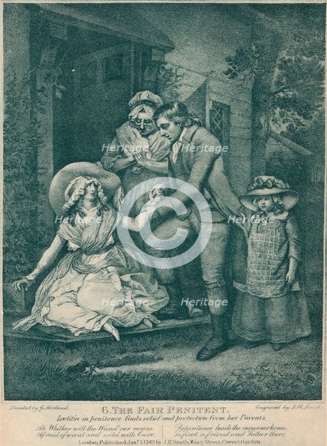 'The Fair Penitent: Laetitia in Penitence Finds Relief and Protection from Her Parents', 1789. Artist: John Raphael Smith.