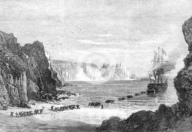 The Falmouth, Gibraltar, and Mediterranean Telegraph: landing the cable at Porthcurnew Bay, 1870. Creator: Unknown.