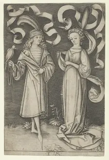 The Falconer and the Lady, from the series Scenes of Daily Life, ca. 1495. Creator: Israhel van Meckenem